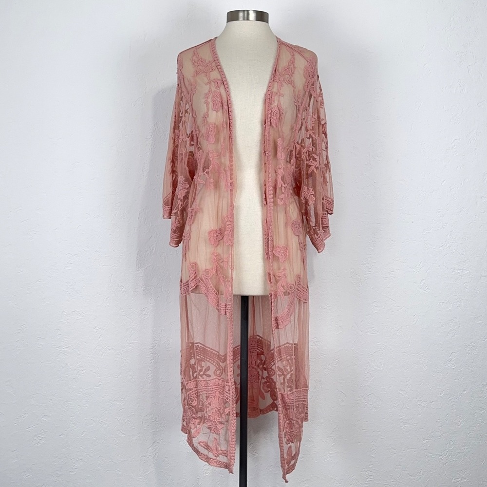 Festival Whimsigoth Fairy Boho Western Kimono Sz Large XL Pink Romantic Concert